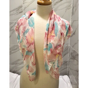 Vintage 80s Mademoiselle Pink Floral Polyester Scarf 30x30" Pristine YK